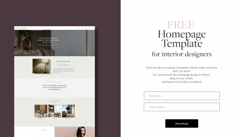 Free interior design website template landing page visual