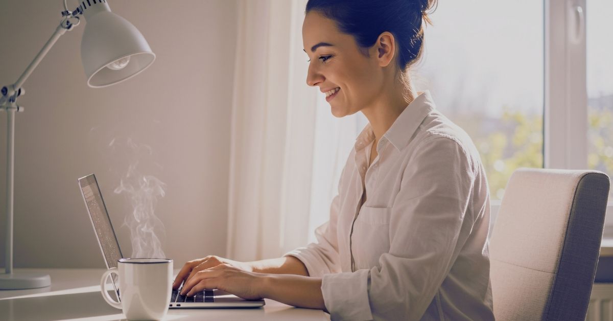 Happy interior designer using free website template