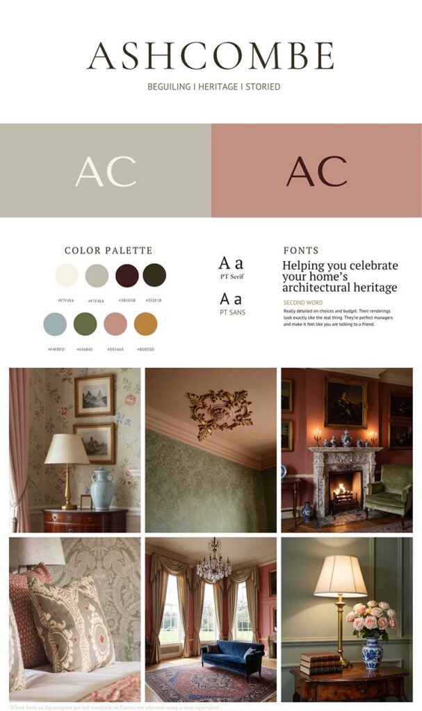 Interior designer moodboard example for new website