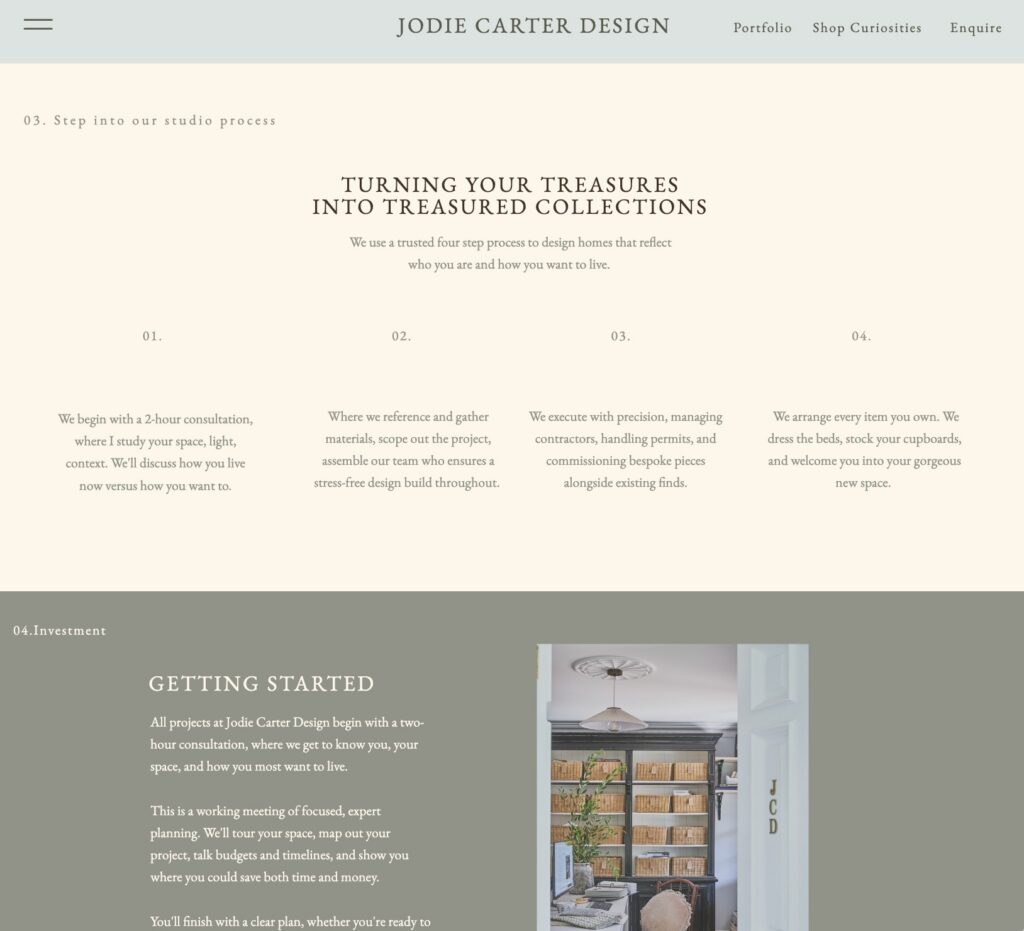 4-stage interior design process outlined on website