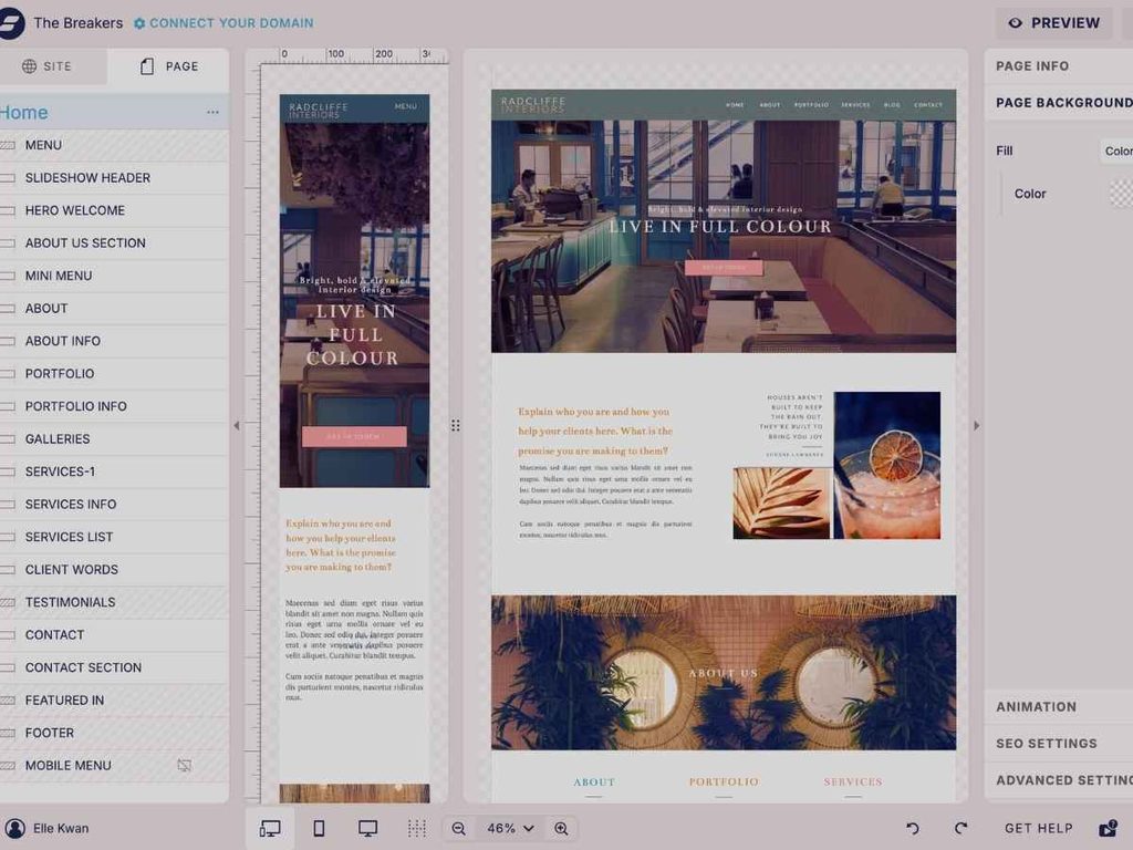 Showit editor for updating an interior design website without coding