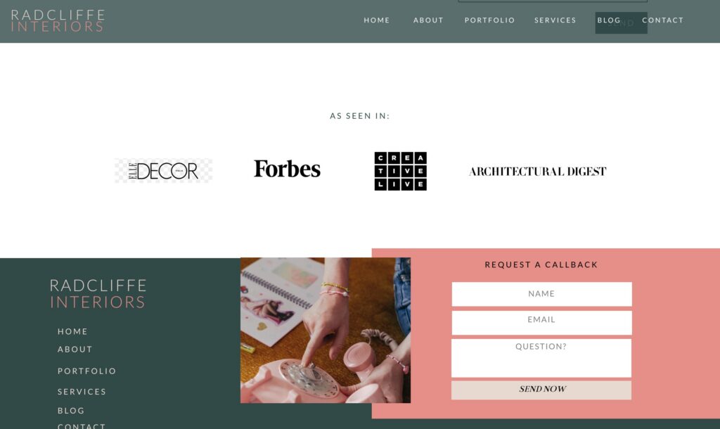 Interior designer logo example on website